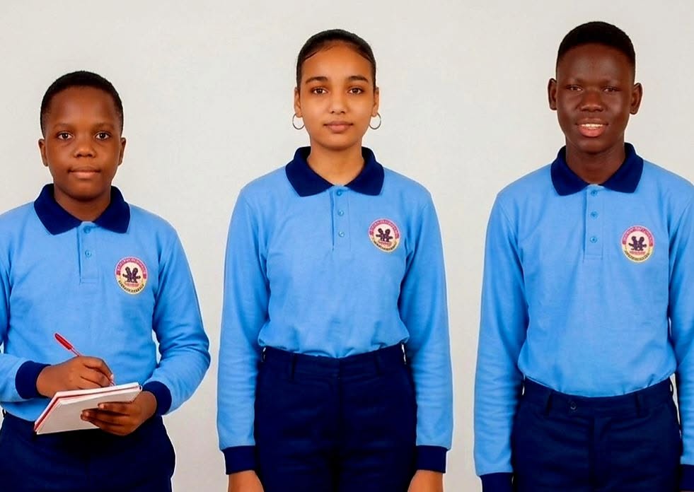 RIS top three achievers in school uniform